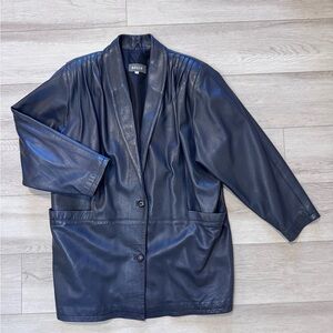 Bally Soft Leather Coat Dark Blue Jacket  Vintage Made in Italy Size 10 Womens
